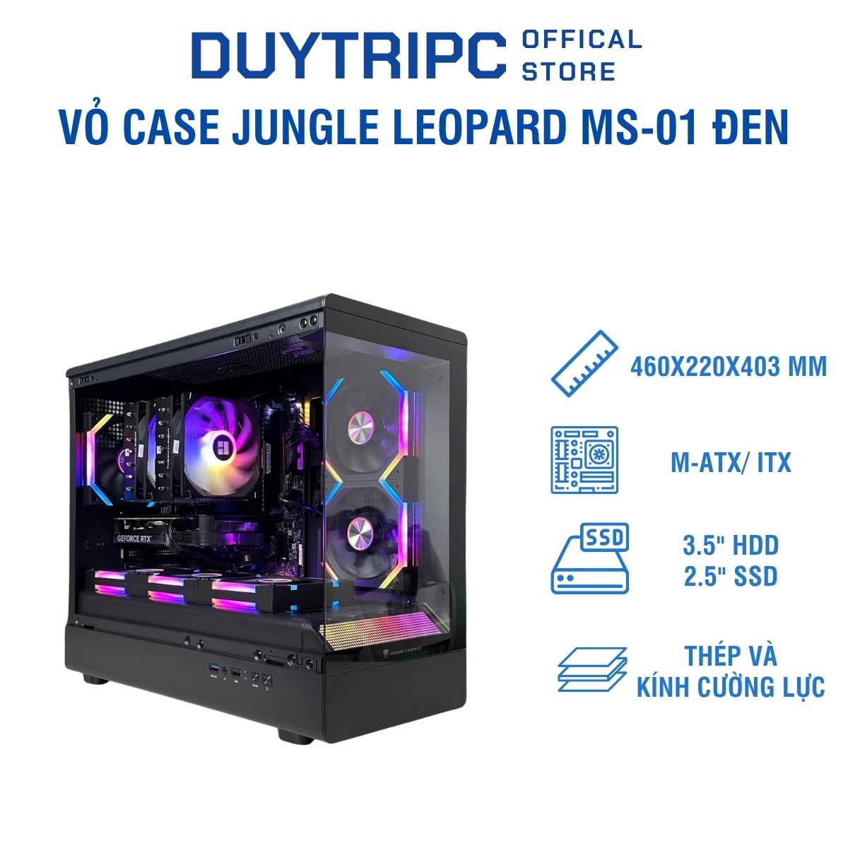 Vỏ Case Jungle Leopard MS-01 Đen – Thiết Kế Gaming Mạnh Mẽ, Kính Cường Lực, Tối Ưu Tản Nhiệt, Giá Tốt